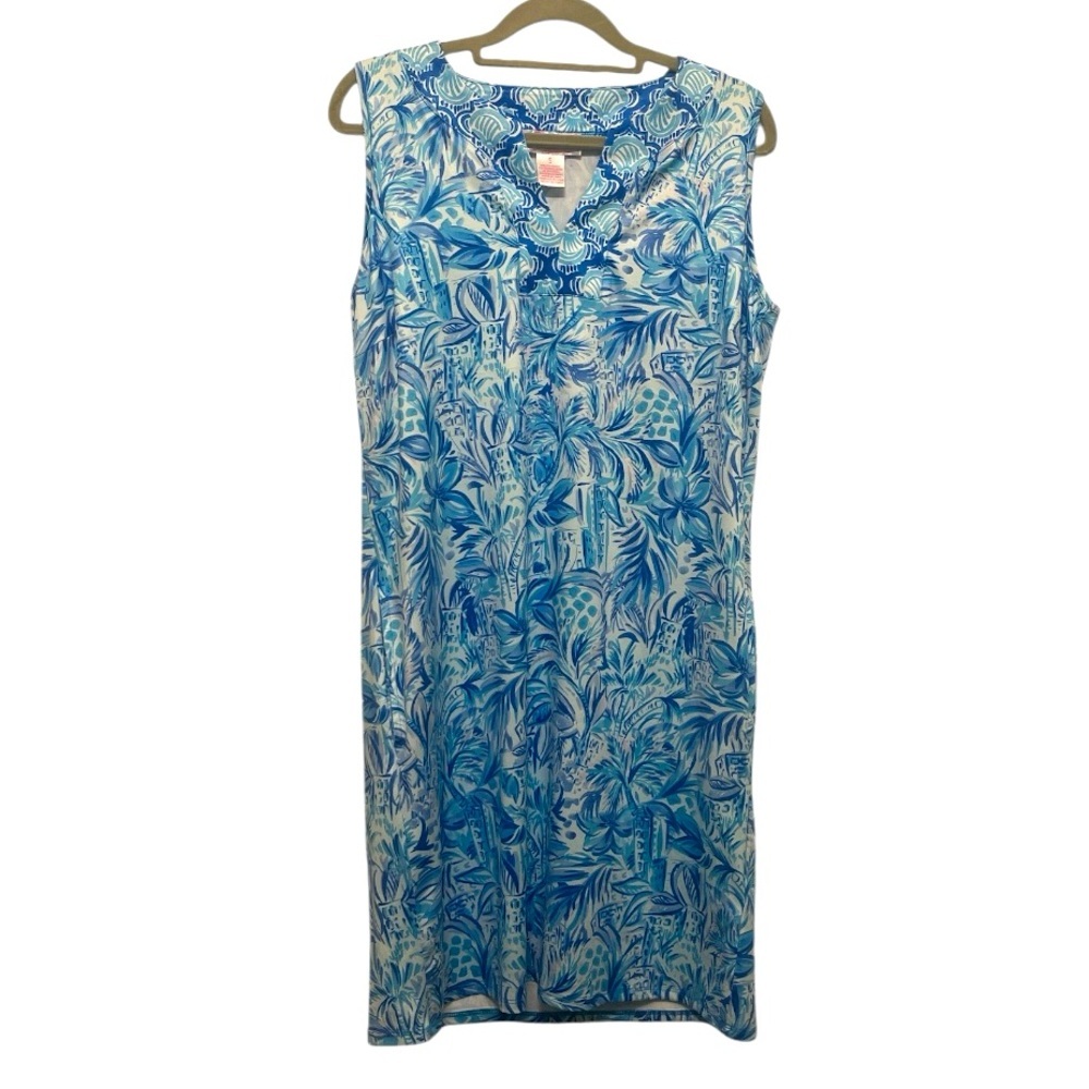 Stella Parker‎ Collection Dress Blue White Sleeveless Palm Trees Size Small NWOT